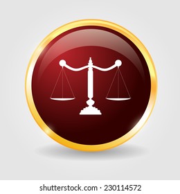 Scale icon on the red shiny button with metallic elements, vector design for website.