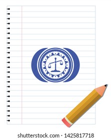 scale icon pen effect. Blue ink. Vector Illustration. Detailed.
