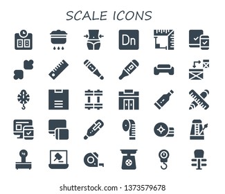 scale icon set. 30 filled scale icons.  Simple modern icons about  - Scale, Cooking, Fitness, Dimension, Angle, Responsive, Resize, Ruler, Thermometer, Gym, Weights, Measuring tape