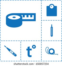 Scale icon. set of 6 scale filled icons such as tape, thermometer, temperature, measuring tape