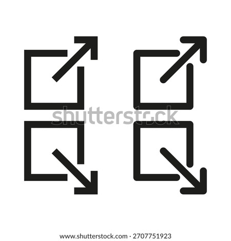 Scale icon set. Enlarge minimize symbol. Interface element Vector. Modern outline figure.