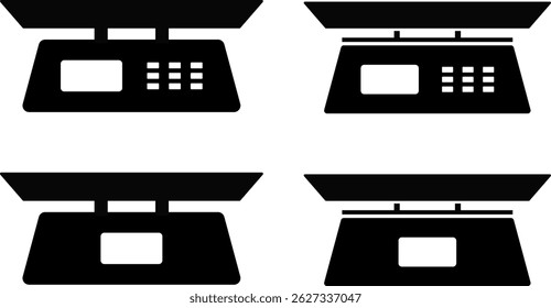 Scale icon set. Judgement justice scales symbols. Law punishment sign. Vintage balance and equilibrium. Weight icons