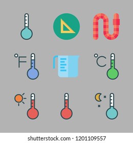 scale icon set. vector set about temperature, snake, set square and measuring cup icons set.