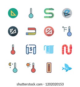 scale icon set. vector set about flying fish, measuring cup, temperature and blueprint icons set.