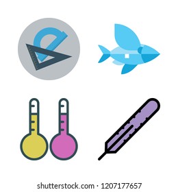 scale icon set. vector set about flying fish, protractor, thermometers and thermometer icons set.