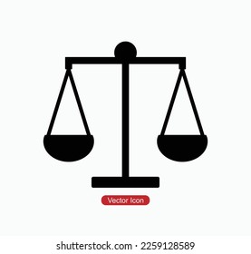 Scale icon simple black. Law justice equality concept sign symbol. Vector template banner design background.