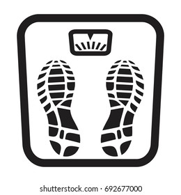 Scale icon , Vector feet on the scale. Concept of weight loss, healthy lifestyles, diet, proper nutrition.  Scale   and  Imprint Soles Shoes - Sneakers