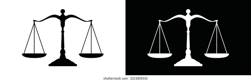 Scale icon vector. Justice scale symbol illustration. Law balance or balance scale bowl sign silhouette. 