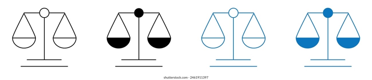 Scale icon vector set. Scales of justice law flat design icons symbol collection. Vintage scale in balance and equilibrium. Editable stroke. Vector illustration