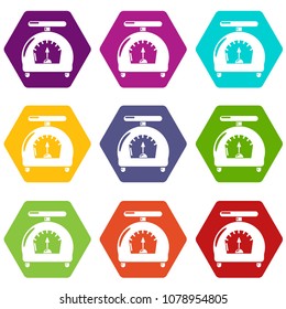 Scale icons 9 set coloful isolated on white for web