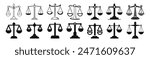 Scale icons. Scales of justice flat icon for apps and websites. Vintage scale in balance. Flat style on transparent background