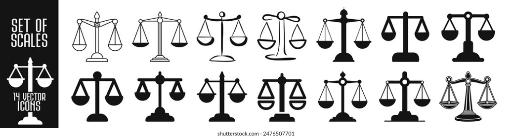 Scale icons. Scales of justice flat icon for apps and websites. Vintage scale in balance. Flat style on transparent background