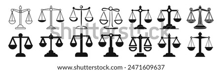 Scale icons. Scales of justice flat icon for apps and websites. Vintage scale in balance. Flat style on transparent background