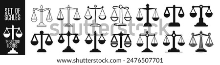 Scale icons. Scales of justice flat icon for apps and websites. Vintage scale in balance. Flat style on transparent background