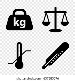 Scale icons set. set of 4 scale filled icons such as thermometer, weight