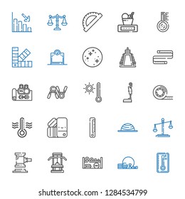 Scale Icons Set. Collection Of Scale With Temperature, Gym, Weight, Auction, Law, Balance, Ruler, Pantone, Thermometer, Tape, Legal, Exercise. Editable And Scalable Scale Icons.