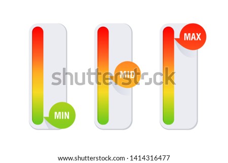 Scale indicator with MIN, MID, MAX pins and bright gradient  - infographic template for tariff or credit options
