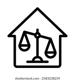 Scale inside a house outline icon, vector design. Editable stroke.