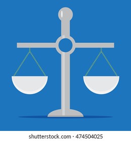 Scale isolated in flat style. Scales of justice and balance scale. Vector illustration