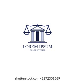 Scale of justice with court building simple logo vector icon, sign symbol design illustration