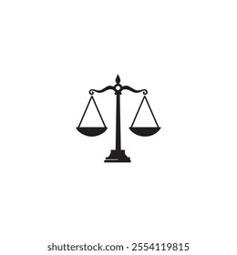 Scale of justice flat icon. Black scale of justice icon on white background. vector illustration