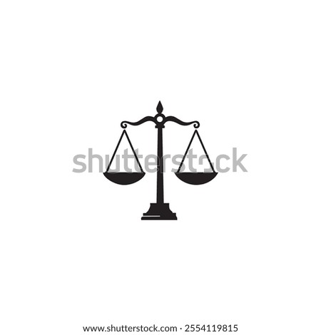 Scale of justice flat icon. Black scale of justice icon on white background. vector illustration