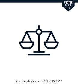 Scale Of Justice Icon Collection In Outlined Or Line Art Style, Editable Stroke Vector