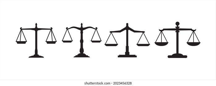 Scale of justice icon vector set. Balanced scale of justice symbol illustration. Fair law court symbol icon.