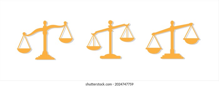 Scale Of Justice Icon Vector Set. Leaning On One Side Scale Of Justice Symbol Illustration. Unfair Law Court Symbol Icon.