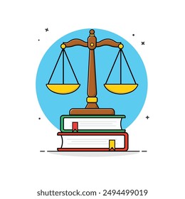 Scale of Justice with Law Books Vector Illustration. Advocacy Element Concept Design