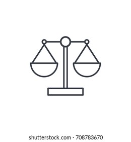 scale, justice, law, thin line icon. Linear vector illustration. Pictogram isolated on white background