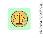 Scale of justice line icon. Balance, equal, courtroom, trial, circle, emblem. Justice concept. Can be used for topics like law enforcement, legislation, judgment