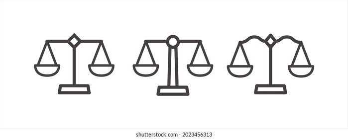 Scale of justice line icon vector set. Balanced scale of justice symbol illustration. Fair law court symbol icon.