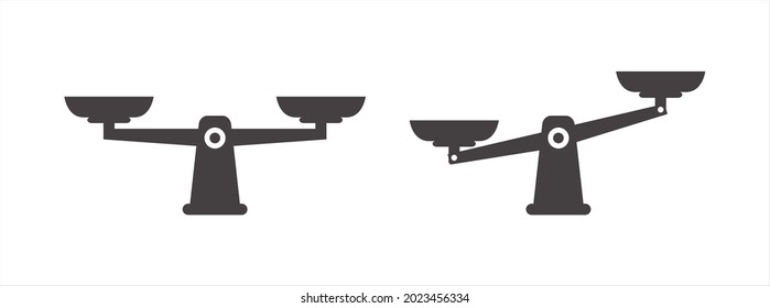 Scale Of Justice Line Icon Vector Set. Leaning On One Side Scale Of Justice Symbol Illustration. Unfair Law Court Symbol Icon.