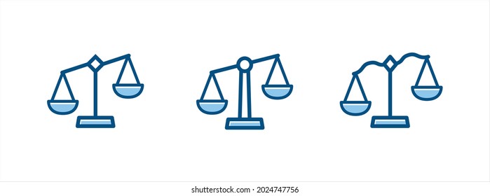 Scale Of Justice Line Icon Vector Set. Leaning On One Side Scale Of Justice Symbol Illustration. Unfair Law Court Symbol Icon.