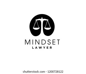 Scale of Justice Negative Space in brain Logo Design Inspiration