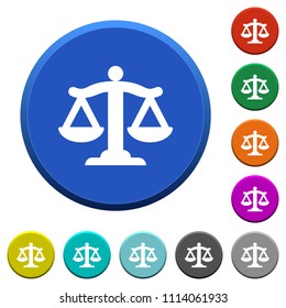 Scale of law round color beveled buttons with smooth surfaces and flat white icons