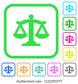 Scale of law vivid colored flat icons in curved borders on white background