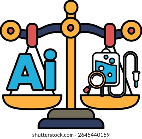 A scale with the letters AI on it. The scale is balanced with a needle on the left side and a syringe on the right side