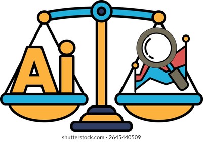 A scale with the letters AI on it. A magnifying glass is above the scale. The scale is yellow and blue