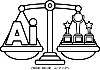 Eine Skala mit den Buchstaben AI darauf. Die Waage ist mit einer Person auf der einen Seite und einem Stern auf der anderen ausgeglichen