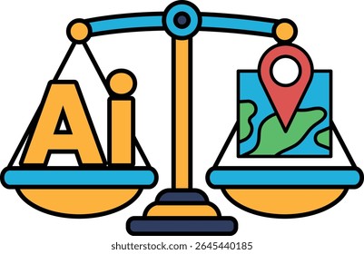 Uma escala com as letras AI de um lado e um mapa de outro. As letras AI representam inteligência artificial