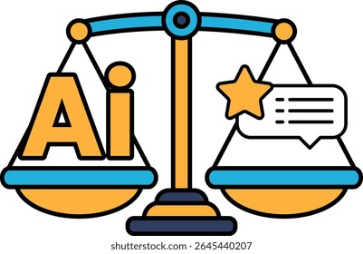 A scale with the letters AI on one side and a star on the other. Concept of balance and harmony