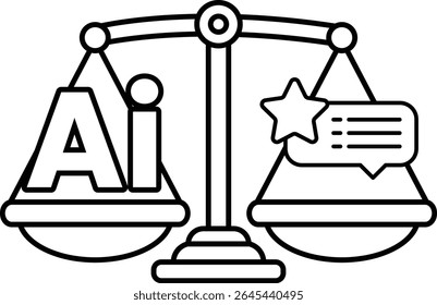 A scale with the letters AI on one side and a star on the other. Concept of balance and harmony