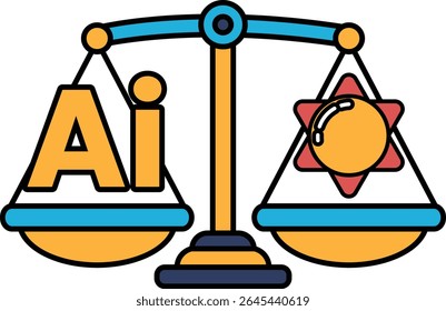 A scale with the letters AI on one side and a star on the other. The scale is balanced, with the letters AI on the left and the star on the right