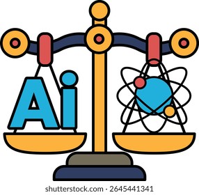 A scale with the letters AI on one side and a blue and white circle on the other. The circle represents the concept of AI
