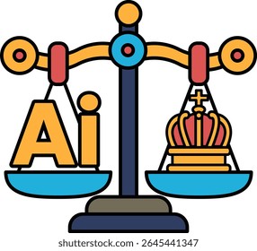 A scale with the letters AI on one side and a crown on the other. The scale is balanced, but the letters AI are smaller than the crown