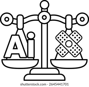 A scale with the letters AI on one side and the letters X on the other. The scale is tilted towards the AI side