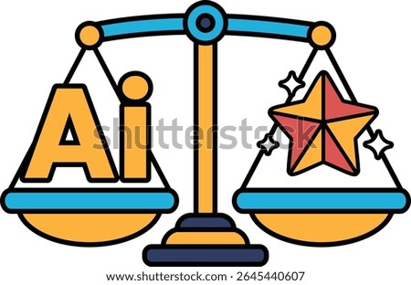A scale with the letters AI on one side and a star on the other. The scale is balanced, with the letters AI on the left and the star on the right. Concept of balance and harmony