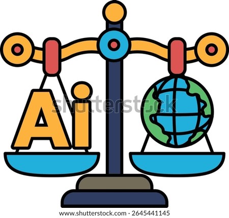A scale with the letters AI on one side and a globe on the other. The scale is balanced, but the globe is slightly heavier